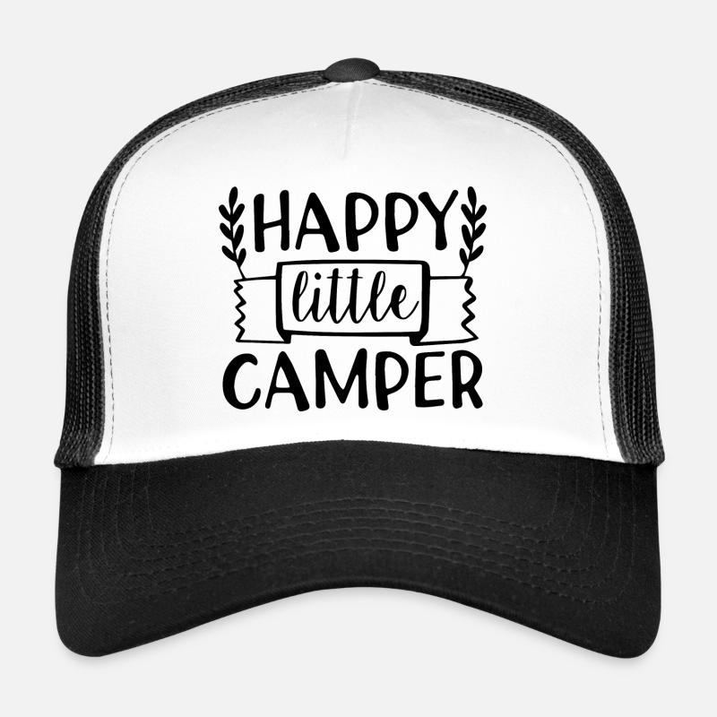 Happy Little Camper Kinder Camping Geschenk Kind - Trucker Cap - Weiß/Schwarz