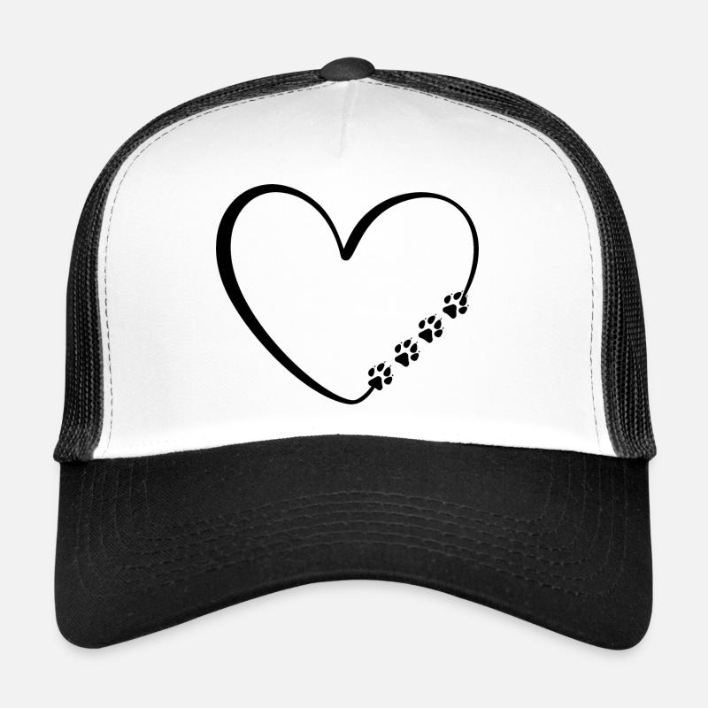 Hund Katze Pfoten Herz Valentinstag - Trucker Cap - Weiß/Schwarz