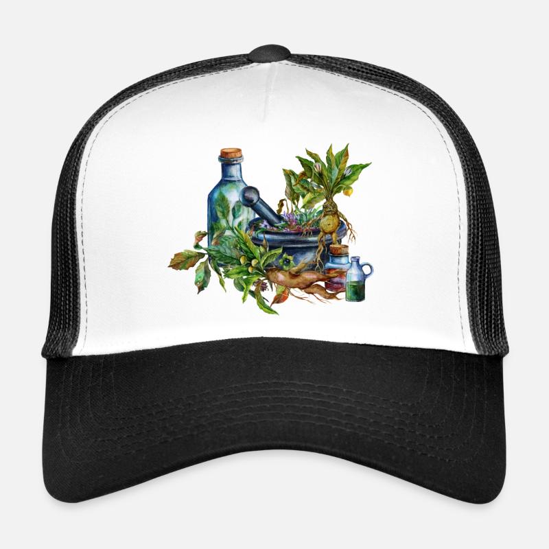 Conception fantastique des ustensiles de sorcière à herbes Casquette trucker 