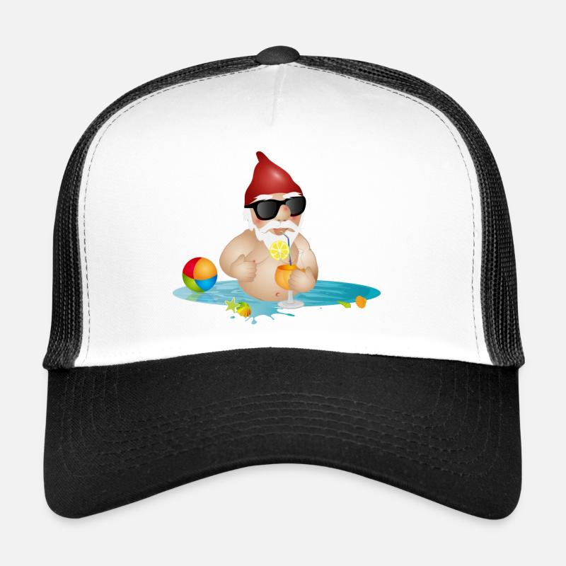 Gartenzwerg im Swimmingpool oder Meer und Getränk Trucker Cap