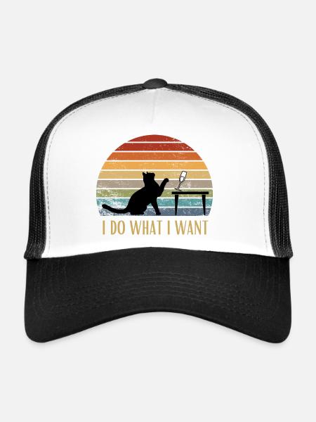 Retro Cat Je fais ce que je veux Drôle - Casquette trucker  - blanc/noir - Devant