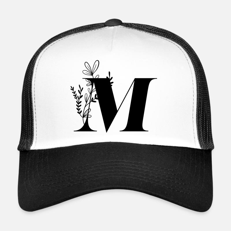 Buchstabe Floral M - Trucker Cap - Weiß/Schwarz
