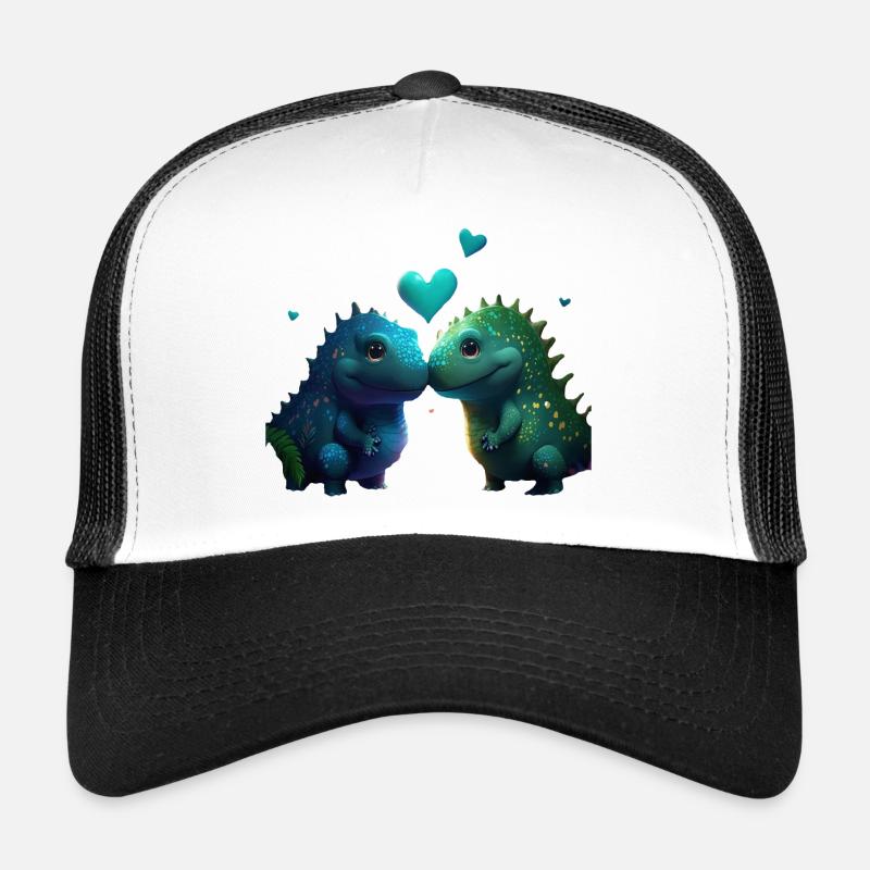 Dino Donosaurier Süß T-rex Love - Trucker Cap - Weiß/Schwarz