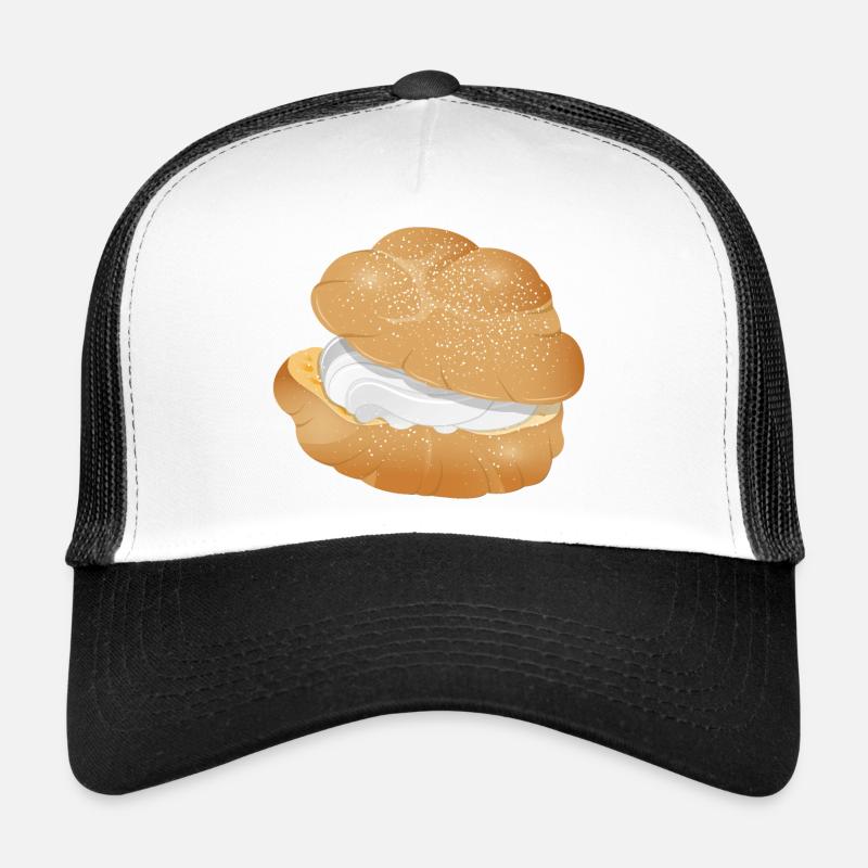 Illustration eines mit Sahne gefüllten Windbeutel - Trucker Cap - Weiß/Schwarz