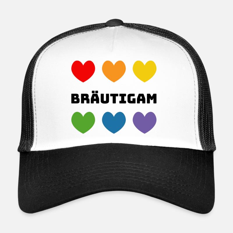 Regenbogenherzchen Braeutigam schwarz Trucker Cap