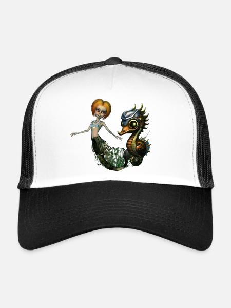 L’amitié de la sirène steampunk - Casquette trucker  - blanc/noir - Devant