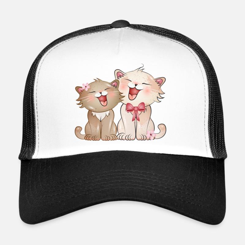 zwei niedliche singende Katzen Kinder - Trucker Cap - Weiß/Schwarz