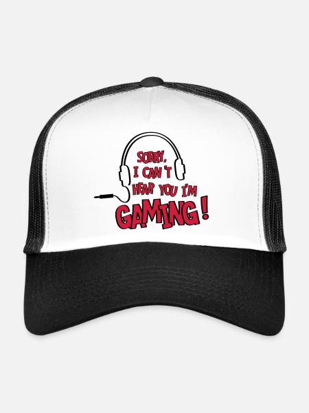 Je ne vous entends pas, je joue! en ligne. - Casquette trucker  - blanc/noir - Devant