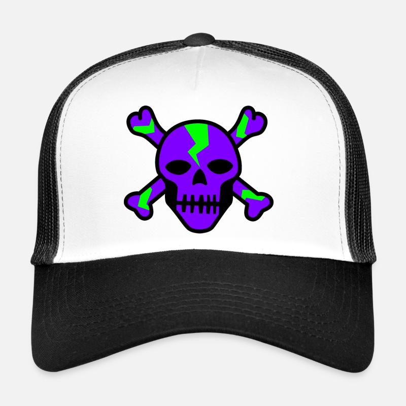 Vibrant Violet Skull with Green Bolts Trucker Cap