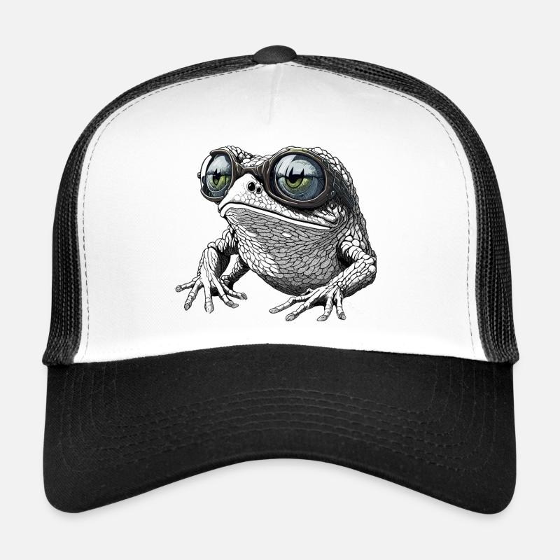 Cooler Frosch mit Sonnenbrille - Trucker Cap - Weiß/Schwarz