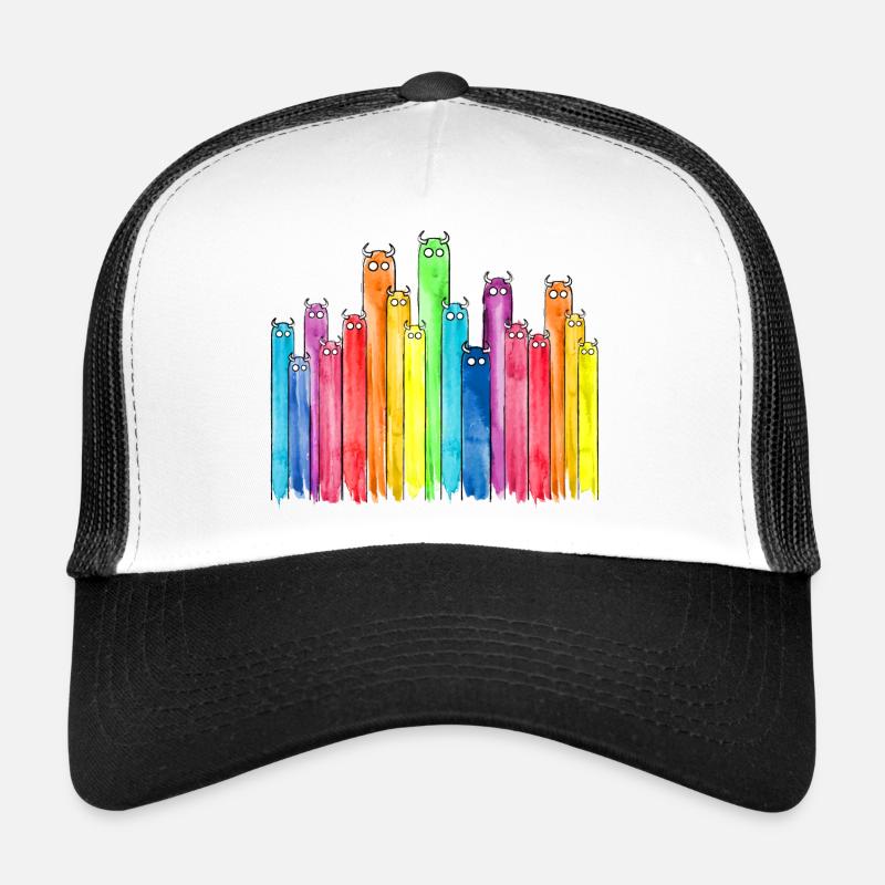 Lustige Figuren mit Hörnern (Bunt, Regenbogen) - Trucker Cap - Weiß/Schwarz