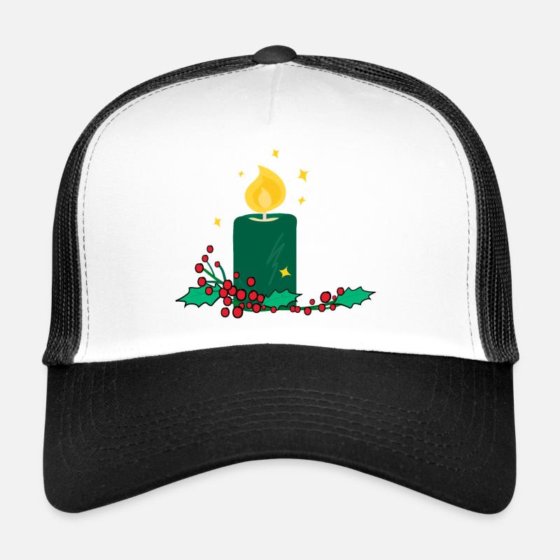 Weihnachtskerze und Stechpalmenbeere - Trucker Cap - Weiß/Schwarz