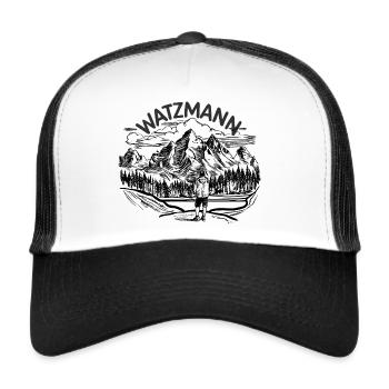 Bergsteiger am majestätischen Watzmann in Bayern - Trucker Cap - Weiß/Schwarz - Vorne