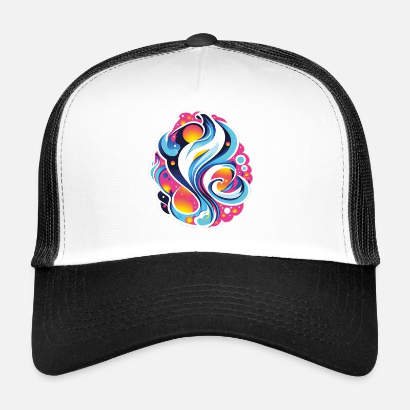 Farbenfrohe Abstraktion: Ein Tanz - Trucker Cap - Weiß/Schwarz