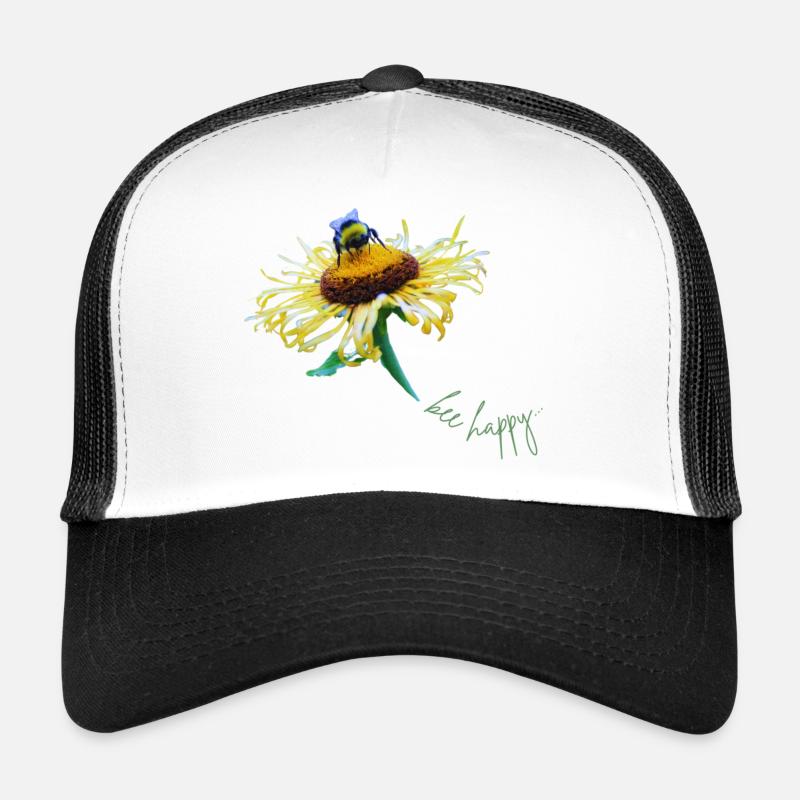 Bee Happy Summer Motif Bee Flower Trucker Cap