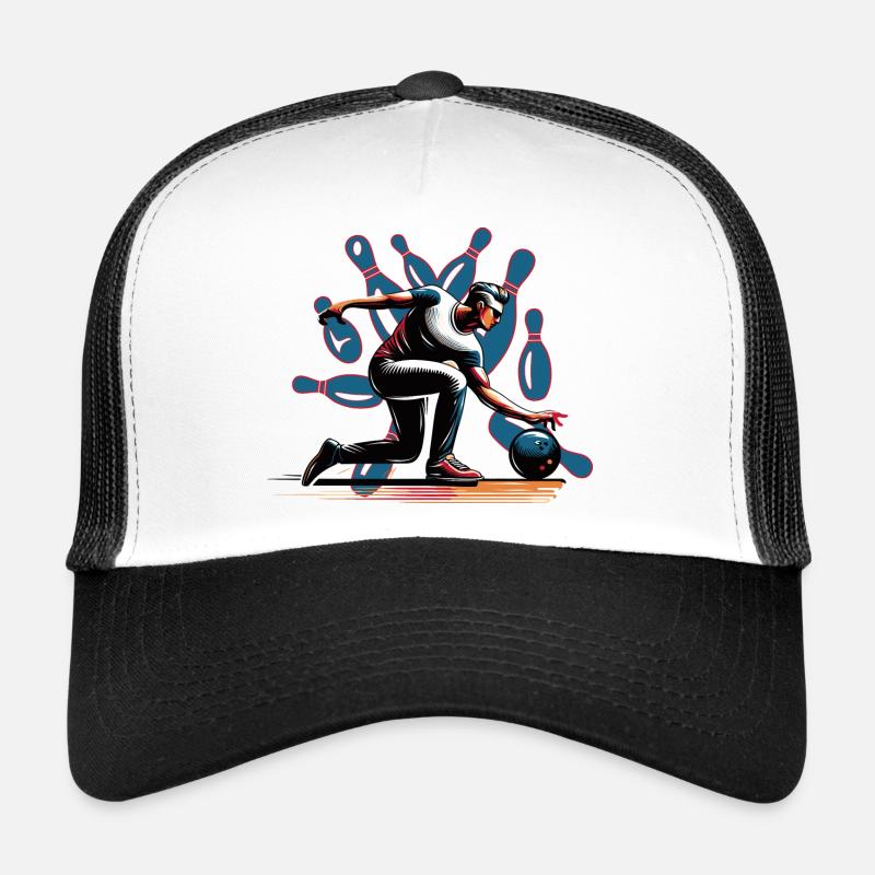 Dynamic, colorful bowler in action Trucker Cap