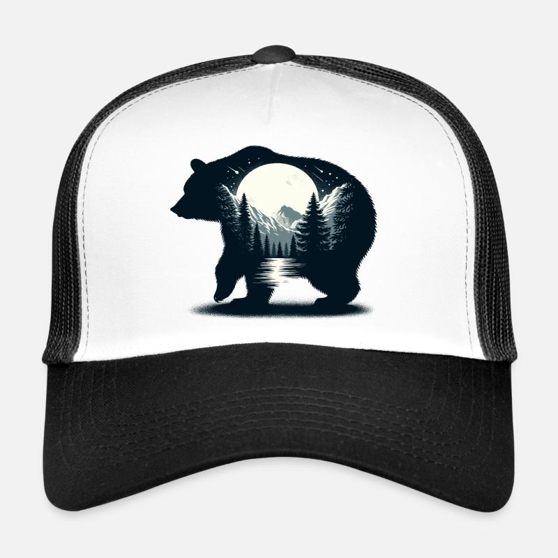 Bears Silhouette Wilderness Full Moon Night Trucker Cap