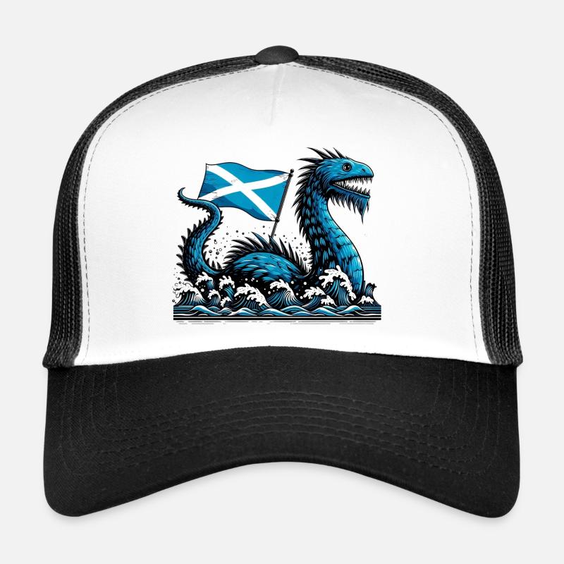 Monstre du Loch Ness en Écosse - Casquette trucker  - blanc/noir