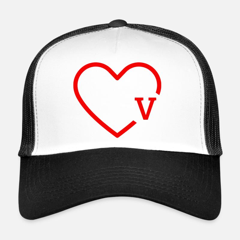 Buchstabe V Rotes Herz - Trucker Cap - Weiß/Schwarz