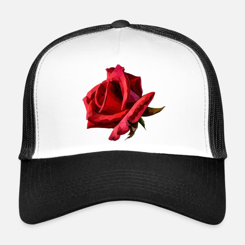 Rote Rose Polyart - Trucker Cap - Weiß/Schwarz