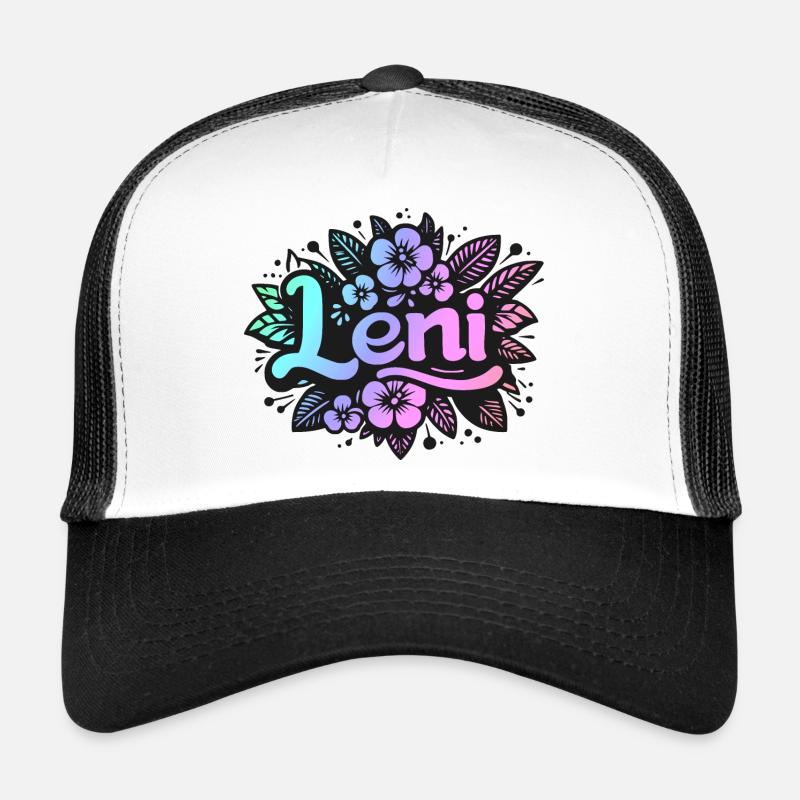 Name LENI Blumenmotiv - Trucker Cap - Weiß/Schwarz
