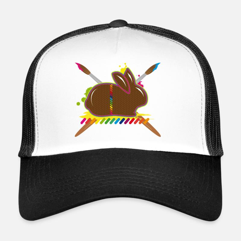 Ein bunter Osterhase mit Farbspritzern und Pinseln Trucker Cap