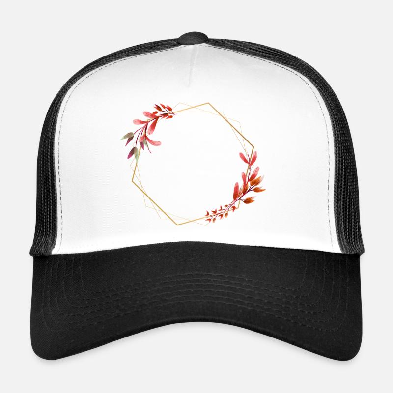 Hexagone doré à fleurs rouges et oranges Casquette trucker 