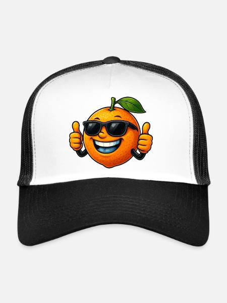 Cool Cute Orange Cartoon Summer Fruit - Trucker Cap - white/black - Front