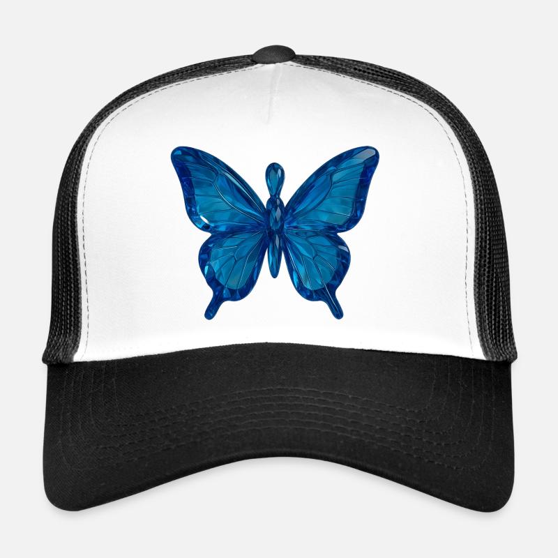 Papillon bleu dans un design cristallin - Casquette trucker  - blanc/noir