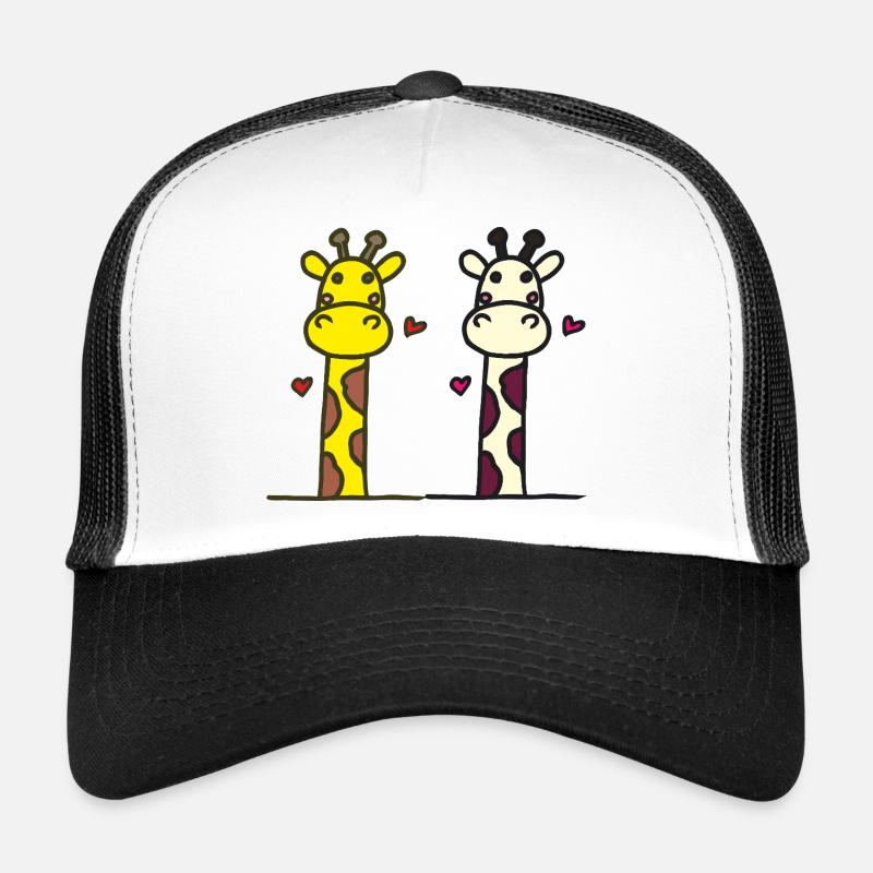Auffälliges Giraffen-Design mit Herzakzenten - Trucker Cap - Weiß/Schwarz