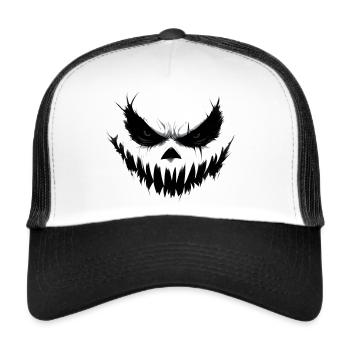 Bedrohliches Lächeln Totenkopf Gesichtsdruck - Trucker Cap - Weiß/Schwarz - Vorne