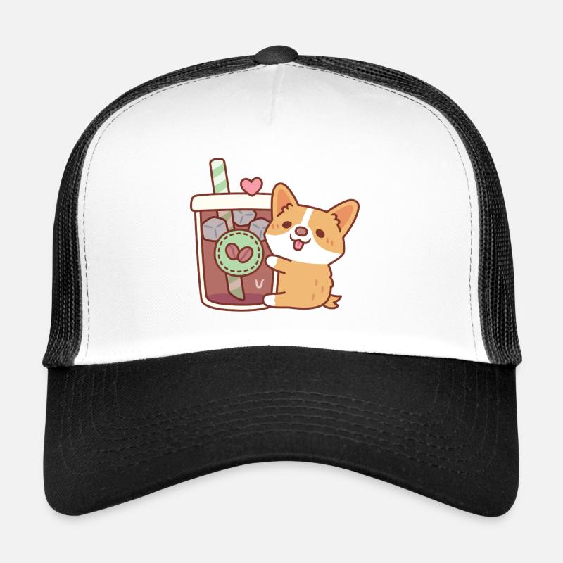 Süßer Corgi Welpe Umarmt Eiskaffee Trucker Cap