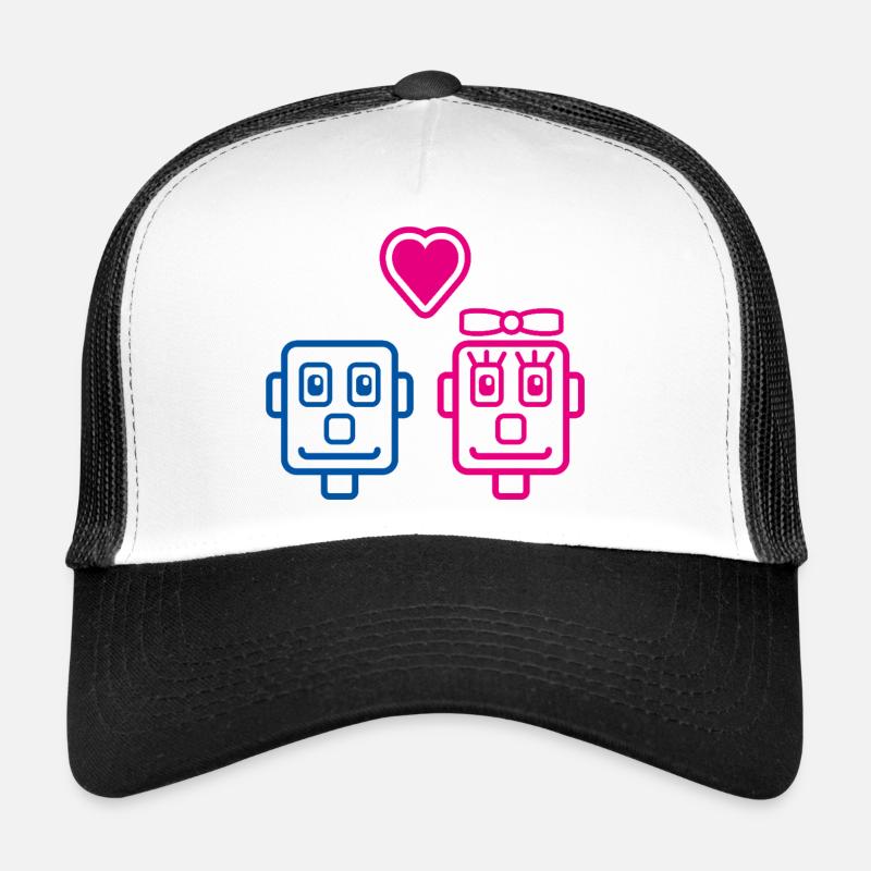 Robots Amoureux par Helfspawn - Casquette trucker  - blanc/noir