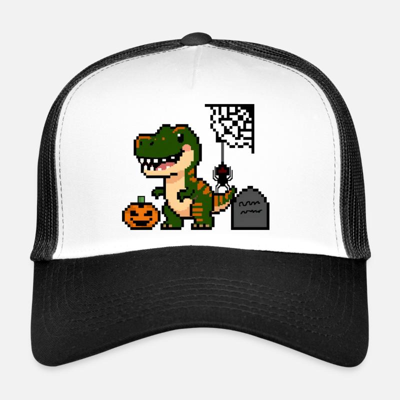 Pixel Art Dinosaurs for Halloween! 🎃🦖 - Trucker Cap - white/black