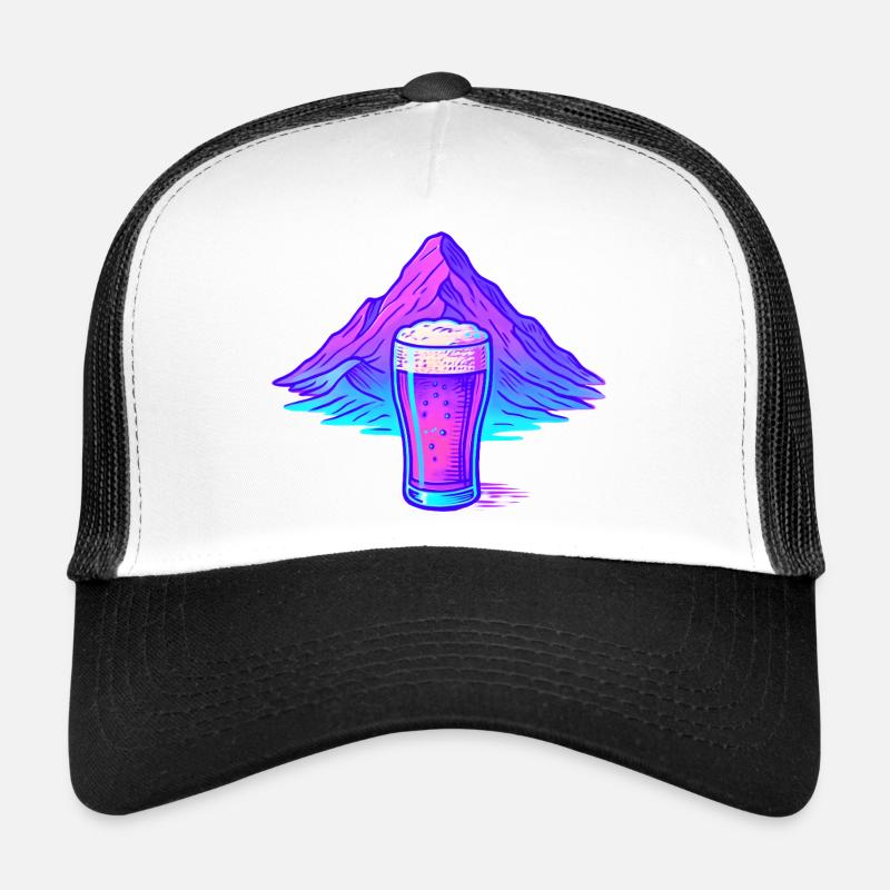 Verre à bière au néon devant le paysage de montagne Casquette trucker 