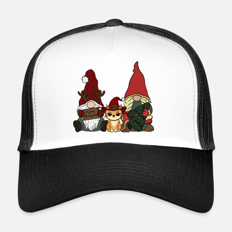 Katze mit Wichtel  - Trucker Cap - Weiß/Schwarz