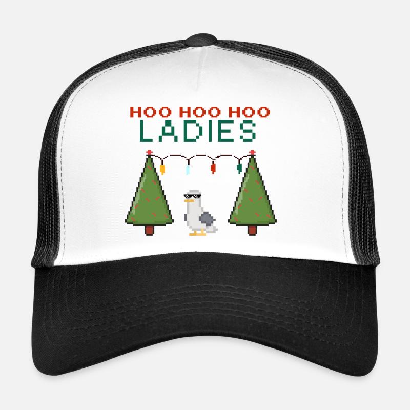 HooHooHoo Damen Pixel Weihnacht - Trucker Cap - Weiß/Schwarz