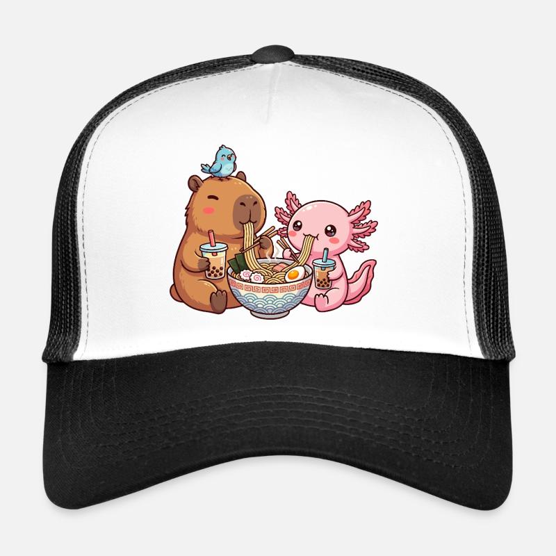 Ramen de ramen capybara de Kawaii Capybara - Casquette trucker  - blanc/noir