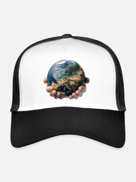 Earth in Hands: Global Responsibility - Trucker Cap - white/black - Front