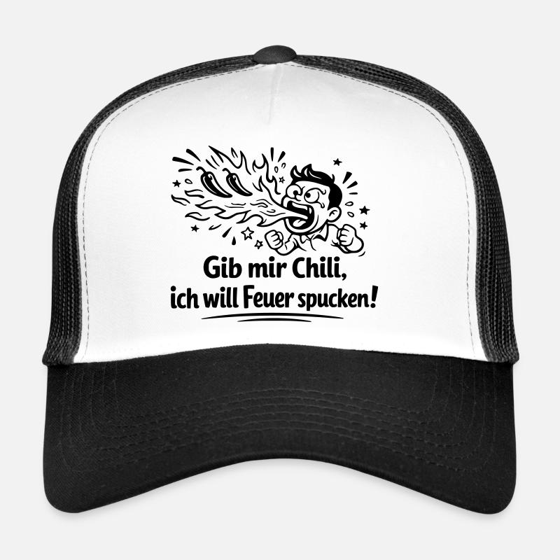 Feuer Spucken Chili Essen - Trucker Cap - Weiß/Schwarz