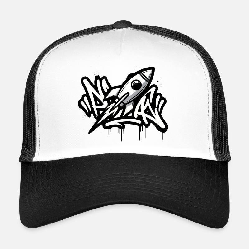 Graffiti rocket in black and white Trucker Cap