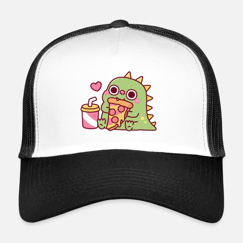 Süßer Dinosaurier liebt Peperoni-Pizza-Stück Trucker Cap