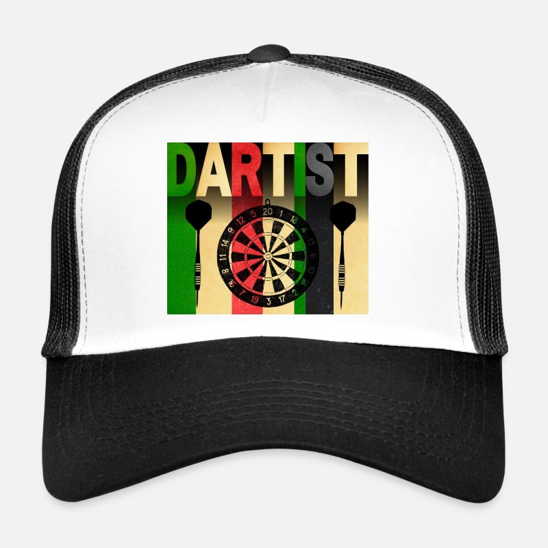 DARTIST Farbiger Darts-Charakter - Trucker Cap - Weiß/Schwarz