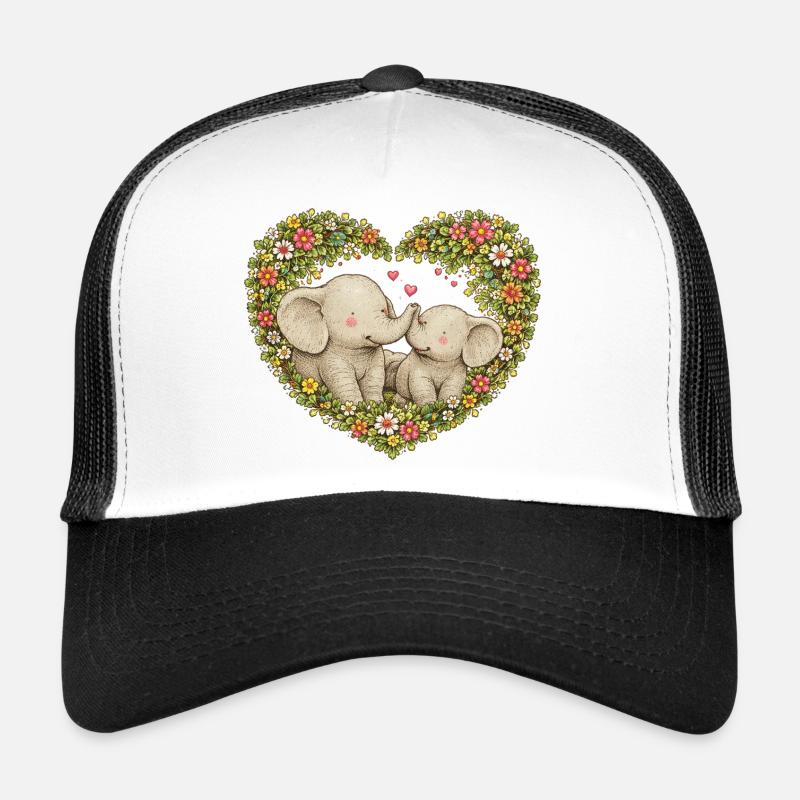 Baiser d’éléphants en forme de cœur floral Casquette trucker 