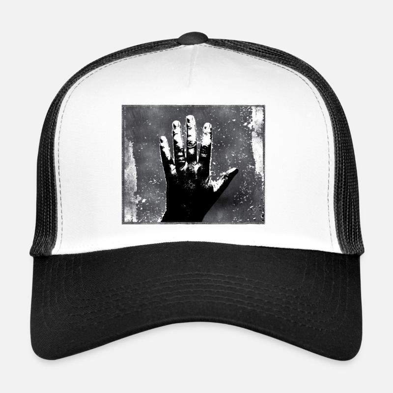 Handsilhouette GrungeMonochrome Stil Trucker Cap