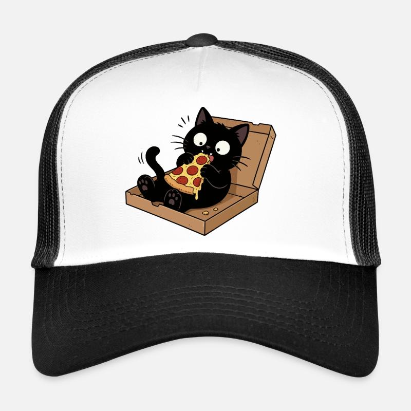 Black cat enjoying pizza Trucker Cap
