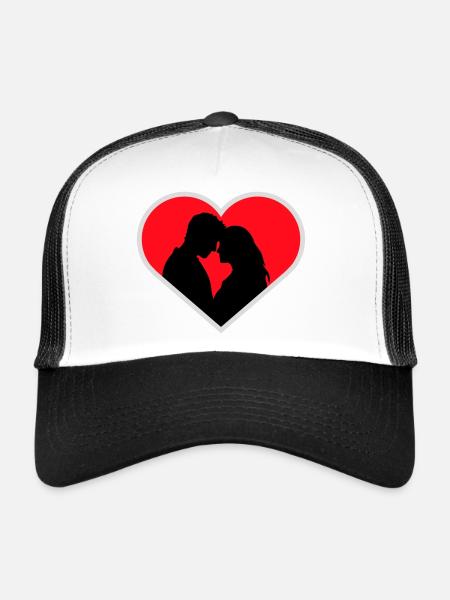 Couple Silhouette Amour Romance Petit ami de la Saint-Valentin - Casquette trucker  - blanc/noir - Devant