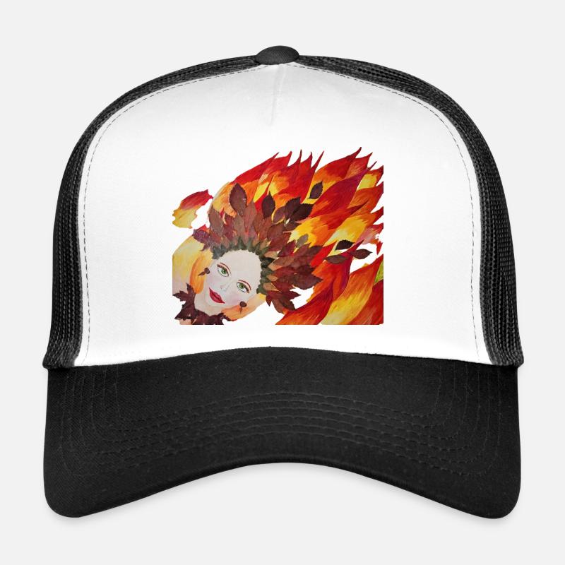 Herbstfeuer Blattkrone Gesicht - Trucker Cap - Weiß/Schwarz