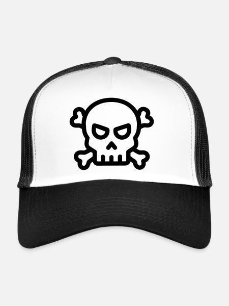tête de mort pirate - Casquette trucker  - blanc/noir - Devant