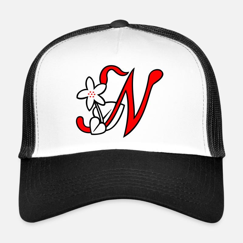 Buchstabe, Initiale, Blume - Trucker Cap - Weiß/Schwarz